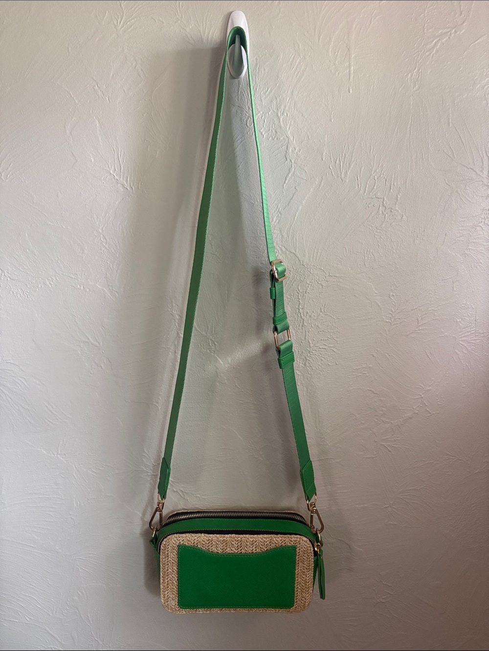 MMS Design Studio Green Laney Straw Crossbody with Leather Trim